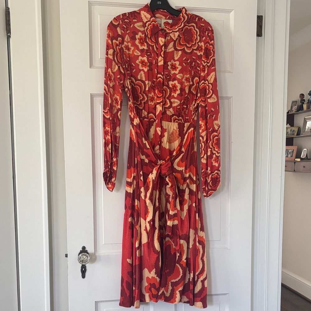 FARM Rio Vibrant Red and Cream Floral Dress